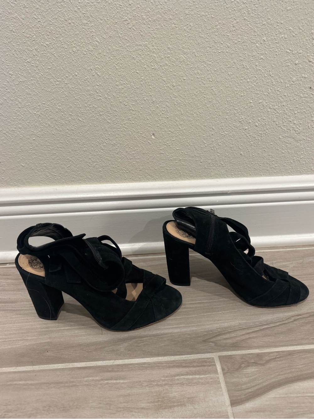 Vince Camuto Black Suede Strappy Wrap Heels - Picture 6 of 6
